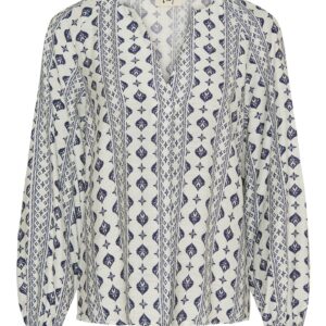 Ane V-Neck Blus - Navy/Cream Romance